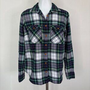 J. Crew Top 4 Purple Green Plaid Flannel Casual Button-Front Shirt Cotton Womens